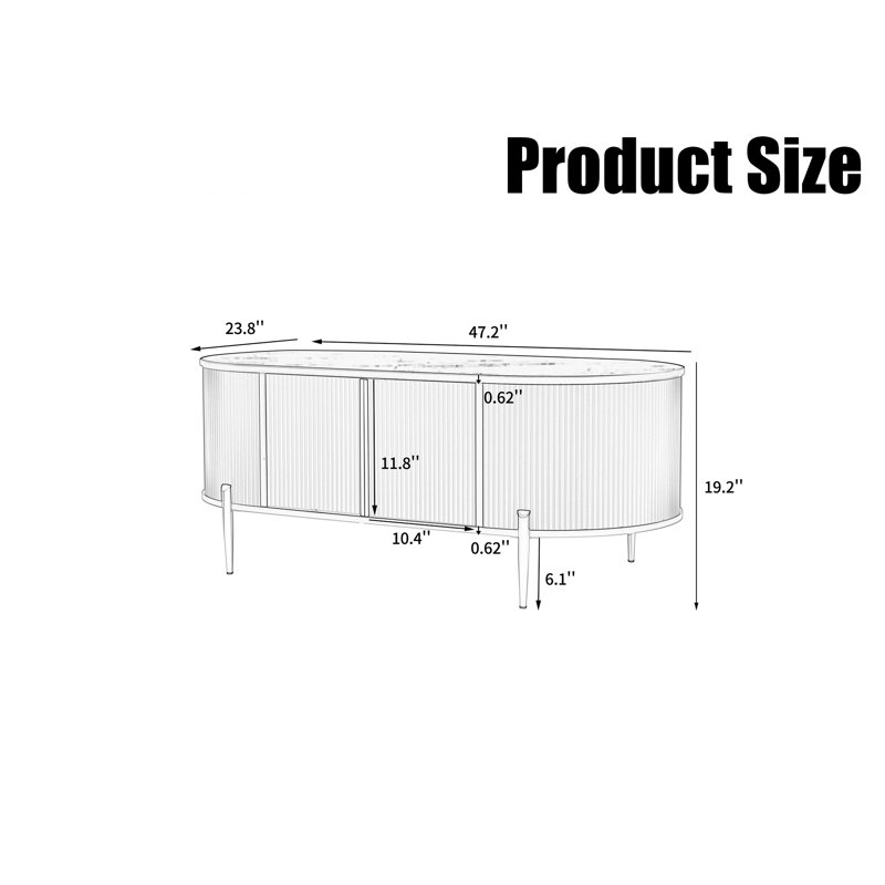 Oval Shaped Fluted Coffee Table, White