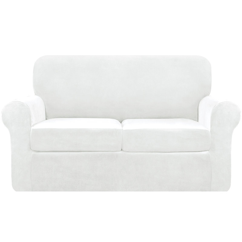 Housse pour causeuse à coussins carrés extensible et moelleuse Hearston, Velours blanc