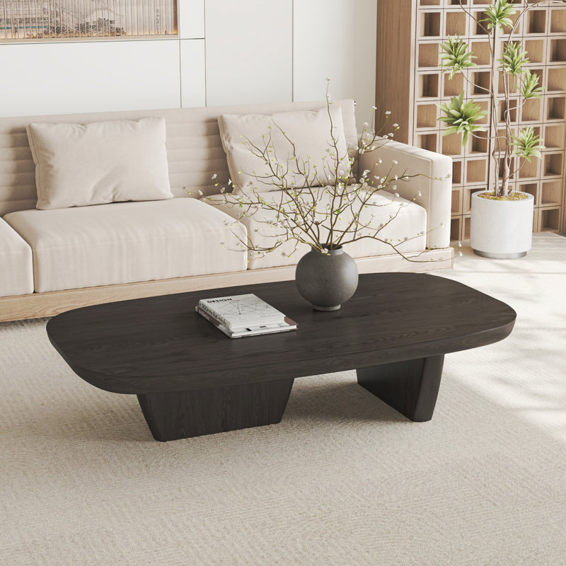 51.2'' Rectangle Coffee Table, Black Wood Coffee Table Large Coffee Table, Black