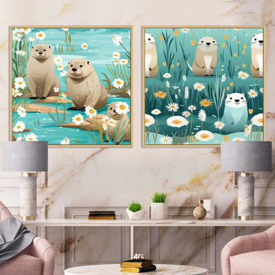 Playful Otter Oasis - Animals Otter Square Collage Set Of 2