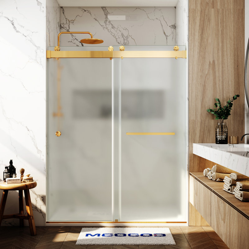 Opal Mirage MCOCOD 56-61"W x 79"H Double Sliding Frameless Soft Close Shower Door with 3/8"(10mm)Frosted Glass, Brushed Gold