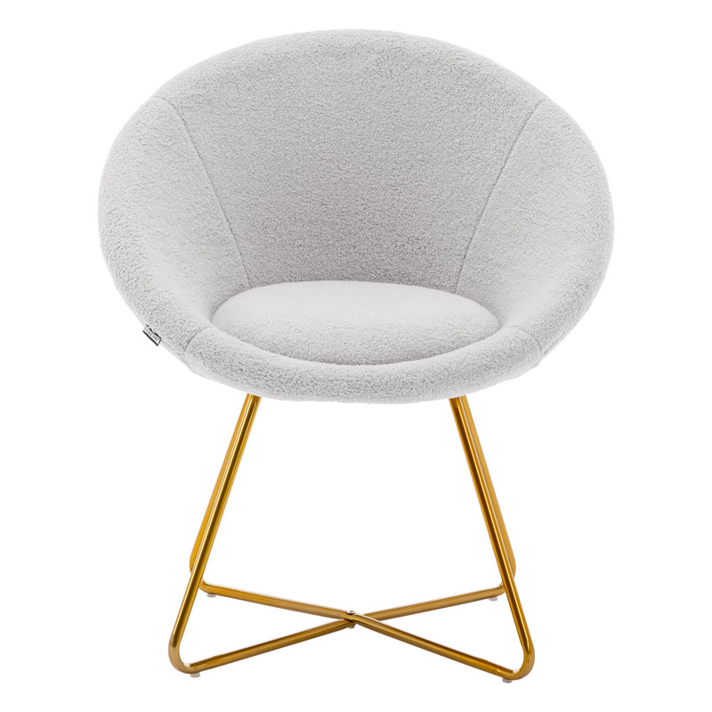 Mid-Century Modern Upholstered Round Back Contemporary Style Accent Chair, White Faux Fur