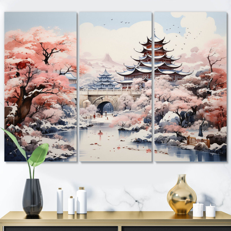 «China Art Silk Road V» sur toile, reproduction de 3 pièces, H 28 po x l 36 po x P 1 po