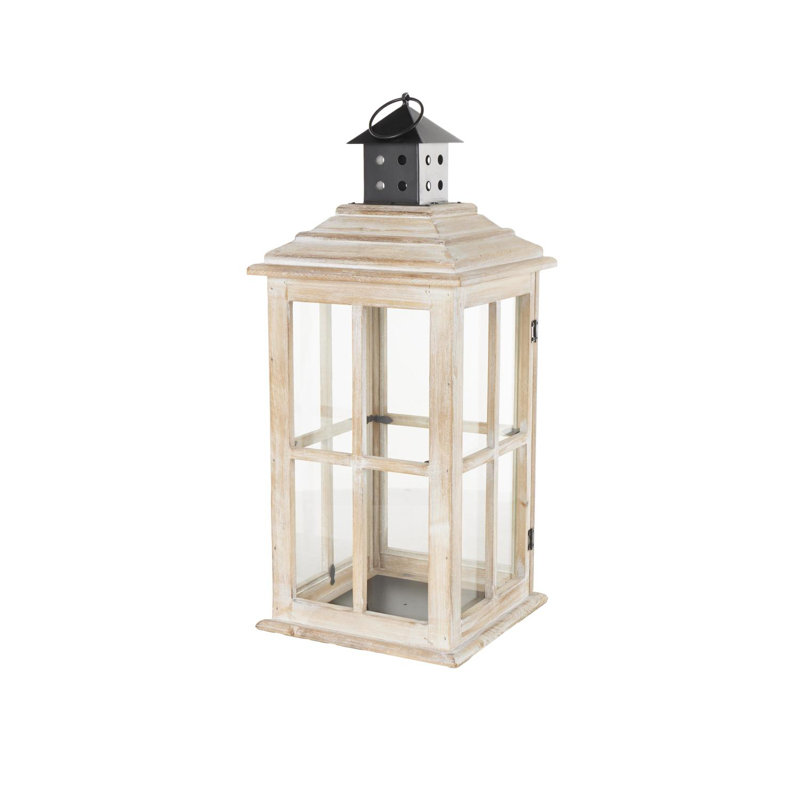 Lanterne de table en bois Kalie, Brun, H 22,05 po x l 9,45 po x P 9,45 po