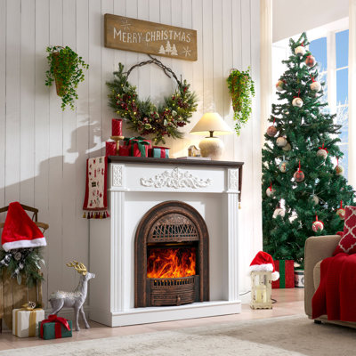 45" Electric Fireplace with Mantel,Farmhouse Fireplace TV Stand with 25" Fireplace Insert Bronze Heater
