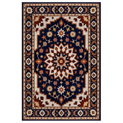 Albasa Collection Digital Print Cotton-Polyester Black Brown Beige Moroccan Rug
