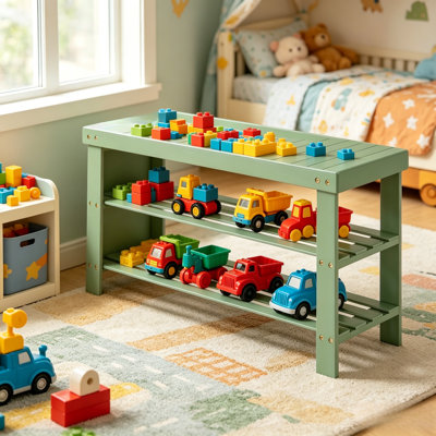 Tabouret d'entrée en bambou vert avec support de rangement à trois couches et siège