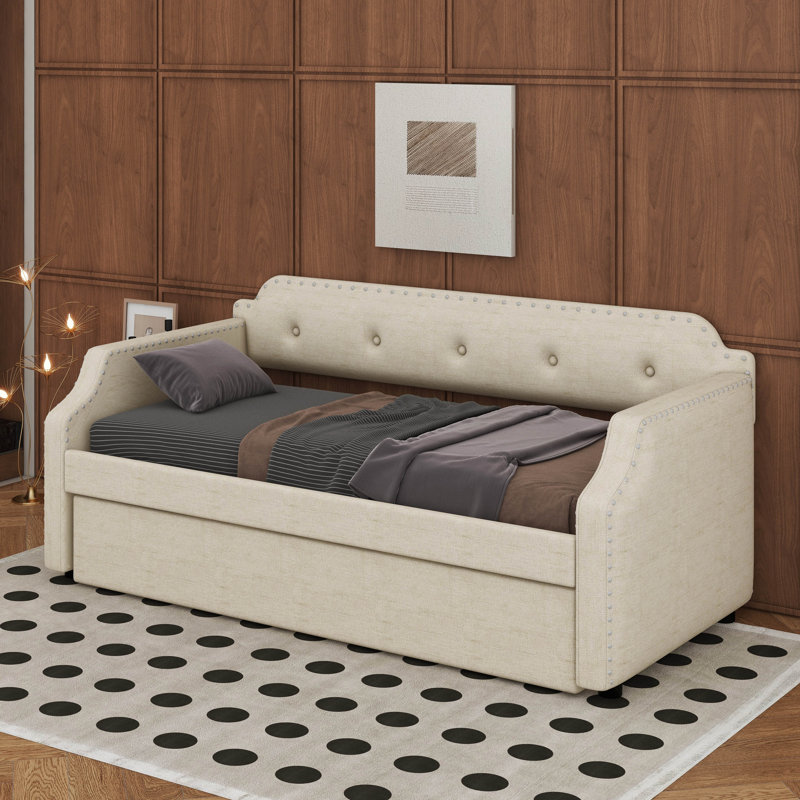 Lit de jour simple rembourré avec couchette, Beige