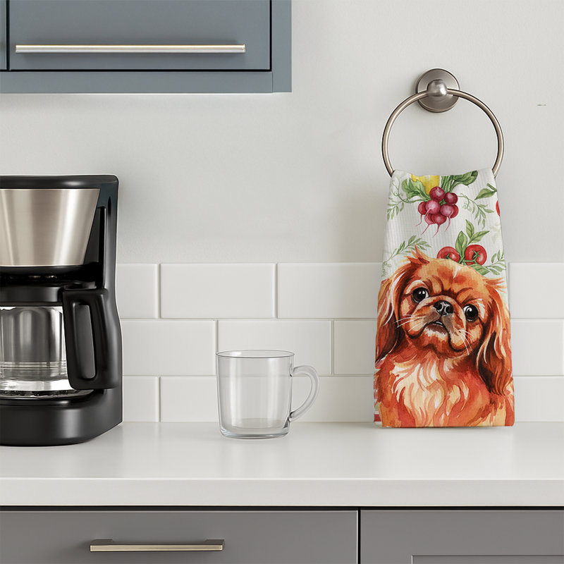 Red Pekingese Vegetables Kitchen Towel, Red Pekingese