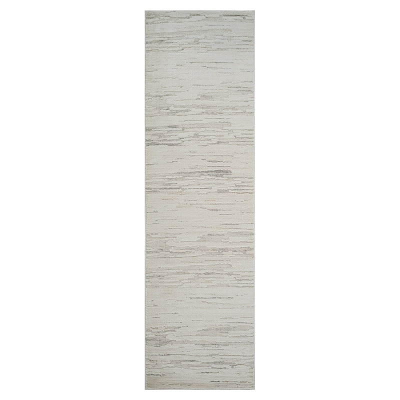 8' Gray And Beige Geometric Distressed Runner Rug