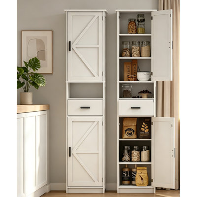Tall Narrow Storage Cabinet with 2 Barn Doors and 1 Drawer