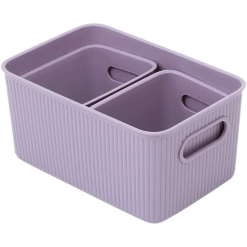 Ensemble de bacs de rangement en plastique nervuré