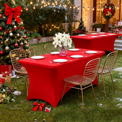 2 pièces / paquet de grande nappe rectangulaire rouge de 6 pi de Noël, couvertures de table extensibles en tricot de 180 g / m², disponibles en plusieurs couleurs, convient aux restaurants d'hôtel, aux cuisines, aux bureaux et aux longues décorations de table de réception. Premium et élégant