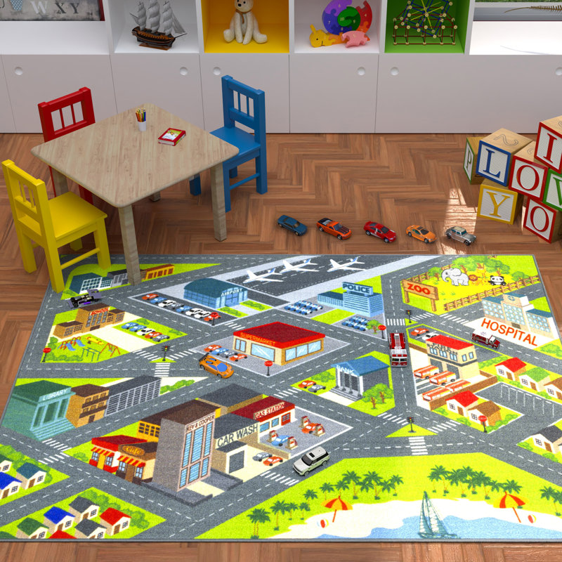 KC Cubs: Educational Rug: City Streets Road Map - 8x10' Playmat - Interactive Toy Car Route, Activity Area Carpet, Bedroom-Classroom, Baby-Toddler-Kid