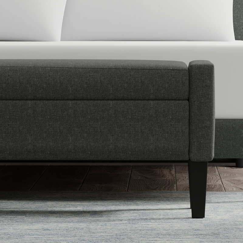 52" Upholstered Storage Bench With Truncated Arms, Dark Gray