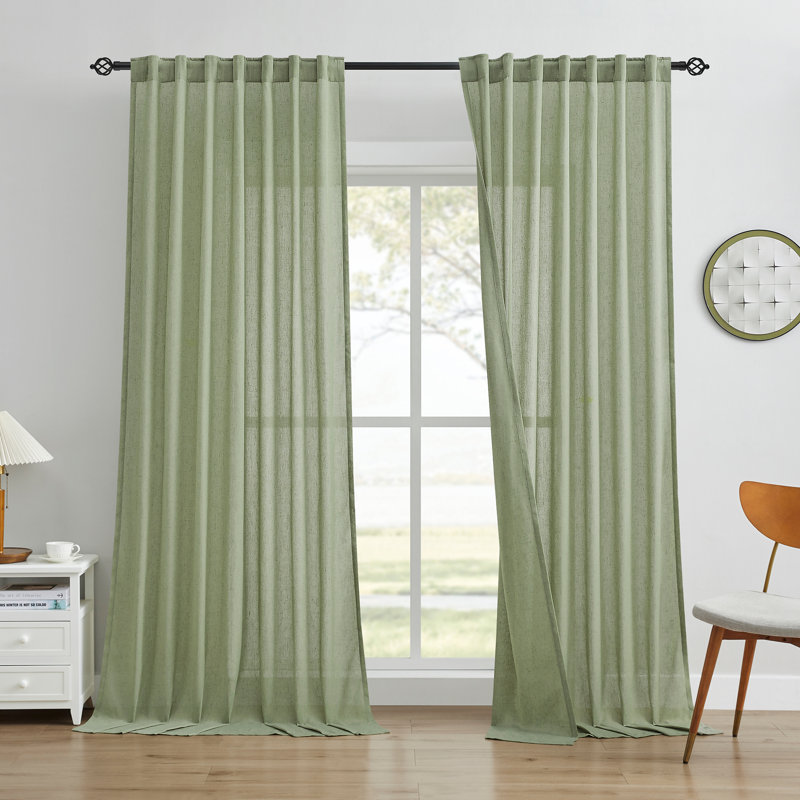  Paire de rideaux semi-transparents avec pattes Draycott, L 52 po x L 63 po, Vert sauge