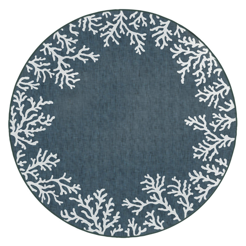 Tapis bleu marine intérieur / extérieur Mance, Rond 7 pi 10 po
