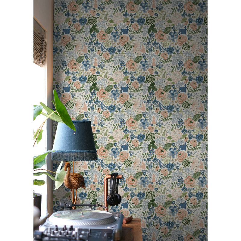 Double rouleau floral Peel & Stick, Bleu