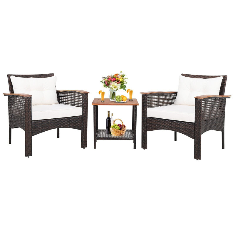 3 Pcs Patio Sofa Furniture Set Outdoor Garden PE Rattan Conversation Set