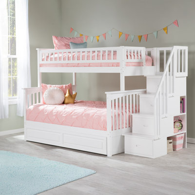 Blaisdell Solid Wood Storage Staircase Bunk Bed with Raised Panel Roll Out Trundle