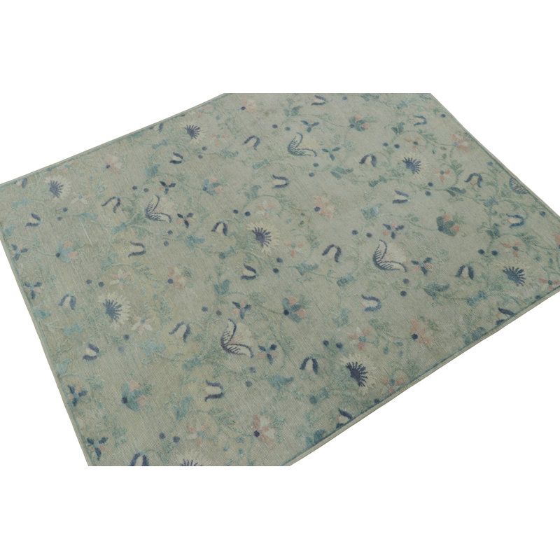 Block Print Floral Area Rug, Rectangle 10' x 14'