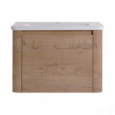 Meuble-lavabo mural avec lavabo en céramique blanche, 1 porte à fermeture douce, emballage KD