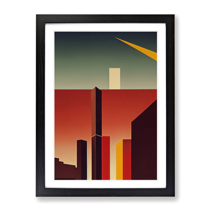 City Skyline Retro Art No.4 - Print, 66cm H x 48cm W x 2cm D, Black Framed, White