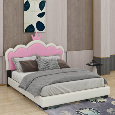 Full Upholstered Princess Bed With Crown Headboard
