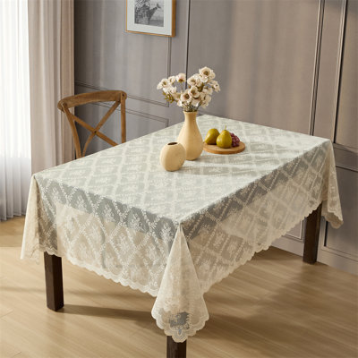 Hayson Floral Lace Fabric Tablecloth, Lace Fabric Table Cloth for Rectangle Tables, Wrinkle Resistant Tablecloth, Patterned Scalloped Tablecloth