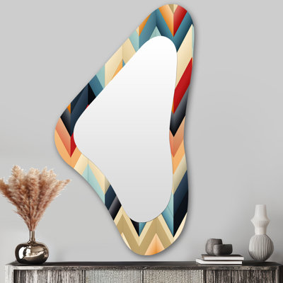 Radken Futurist Chevron Fusion en multicolore - miroir asymétrique à chevrons, miroir mural décoratif de forme irrégulière bleue, impression d'art en métal