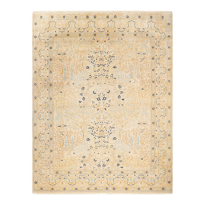 Tapis ivoire traditionnel noué à la main de conception unique 8 pi x 10 pi 2 po Keller