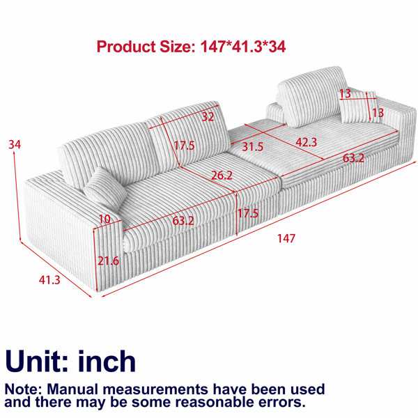 Latitude Run® 114.5' Beige Corduroy 3 - Seat Modular With Reversible ...
