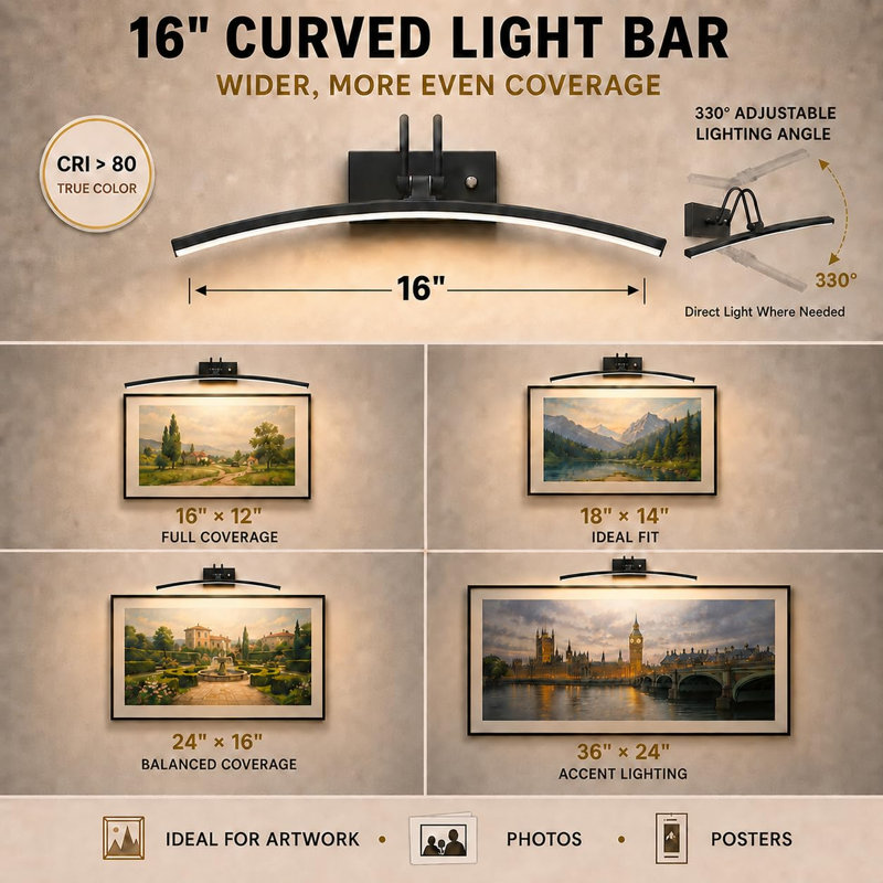 16'' Dimmable Wall Mount Picture Light, Gold