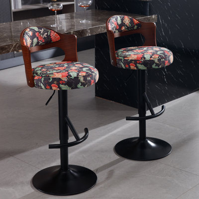 Bar stools Set of 2,Adjustable Bentwood Barstools,Counter Height Swivel Chairs with Back and Cushioned Seat,for Bar,Kitchen,Dining Room