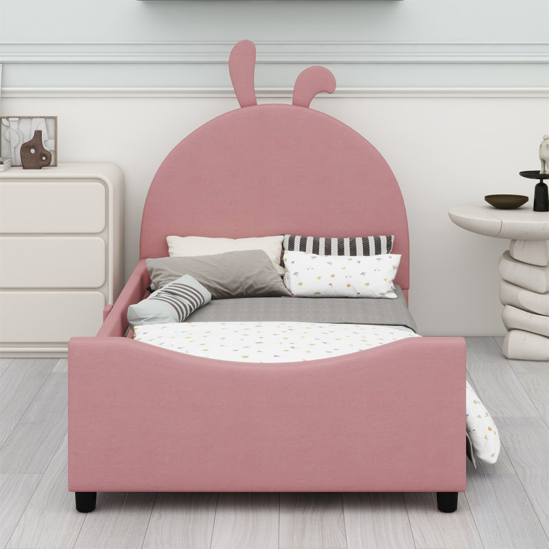 Upholstered Daybed With Rabbit Ear Shaped Headboard, Pink