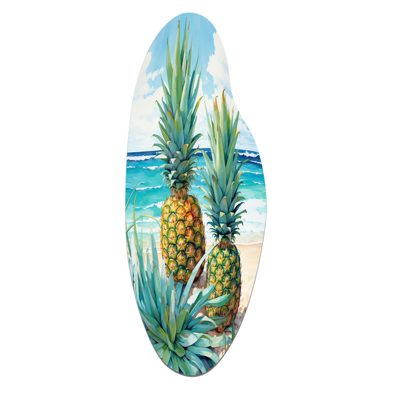 Juice Pineapple Bliss IV - décoration murale en métal ananas asymétrique, sculpture murale incurvée en métal