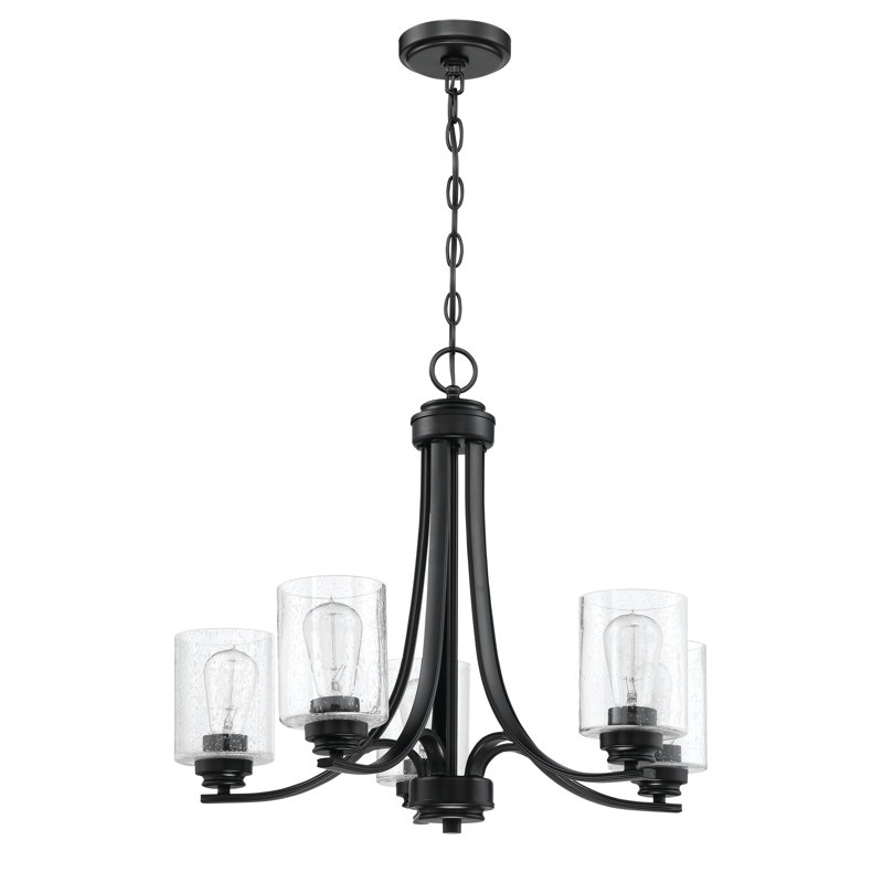 5 - Light Dimmable Empire Chandelier, Clear Seeded, Flat Black