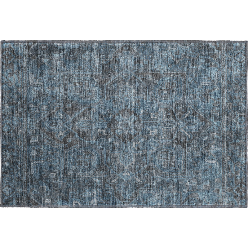 Premium Machine Washable Cerrito AMF571 Navy Rug, Rectangle 1'8" x 2'6"