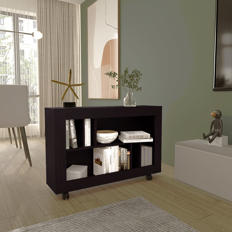 Console console, 5 tablettes, 4 roulettes