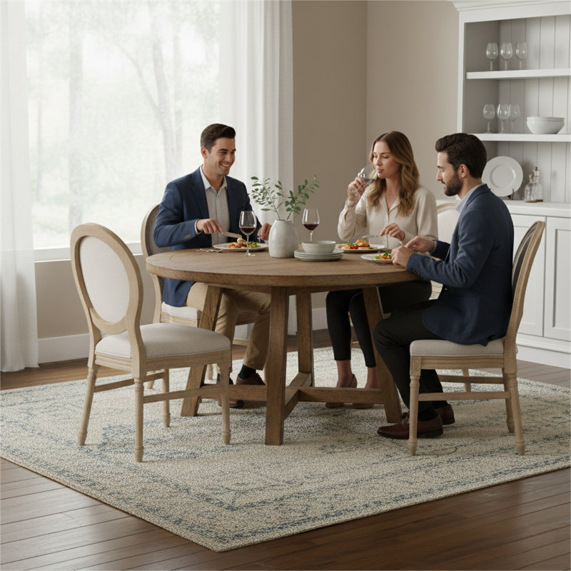 King Louis XVI Upholstered Round Back Dining Chair, 4