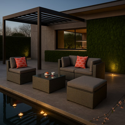 5-Piece Outdoor Rattan Wicker Patio Set: Sectional Sofa With Coffee Table, Includes Plush Cushions And 2 Soft Pillows - Perfect For Porch, Garden, Or Backyard (Dark Grey)
