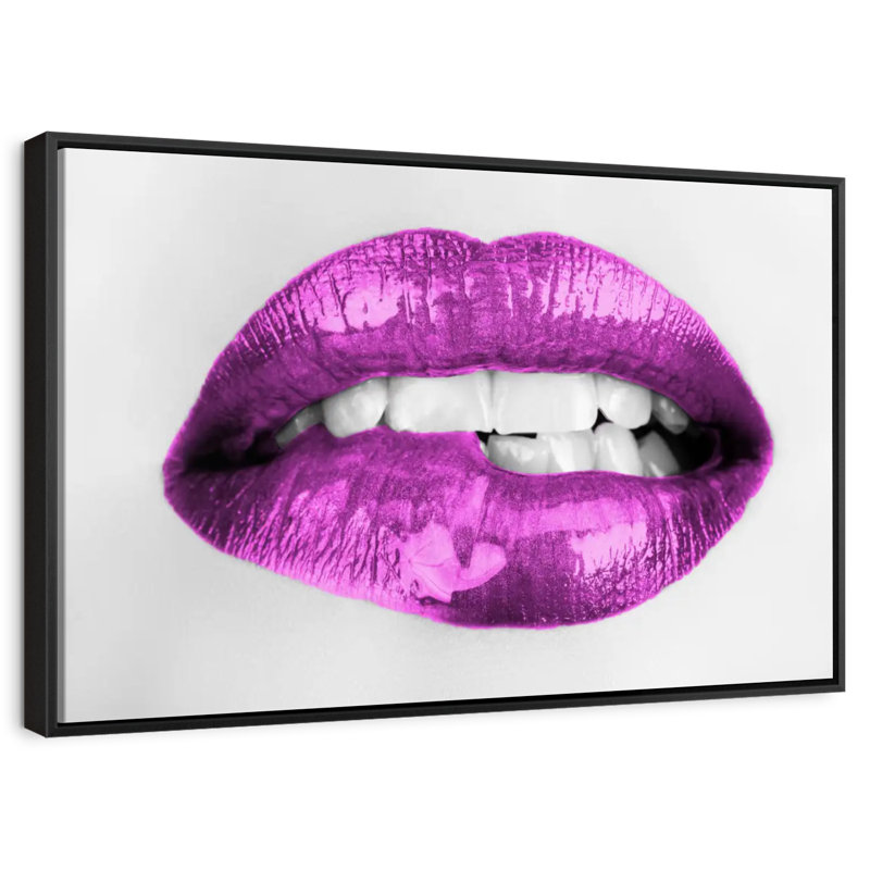 Lèvres mauves érotiques, 25 po x 17 po, Cadre flottant noir