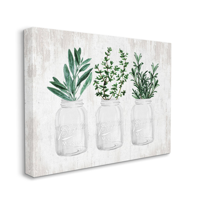 «August Grove® Kitchen Herbs In Jars», art encadré sur toile flottante par lettré et doublé, H 36 po x l 48 po x P 1,5 po