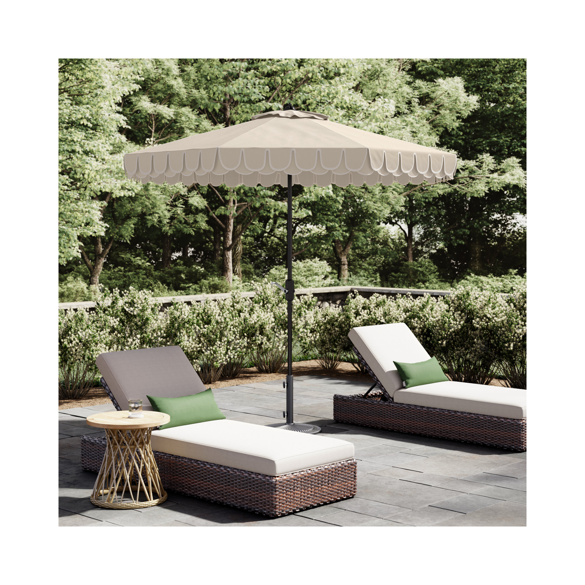 Iago Outdoor Umbrella, Beige/White, Brown