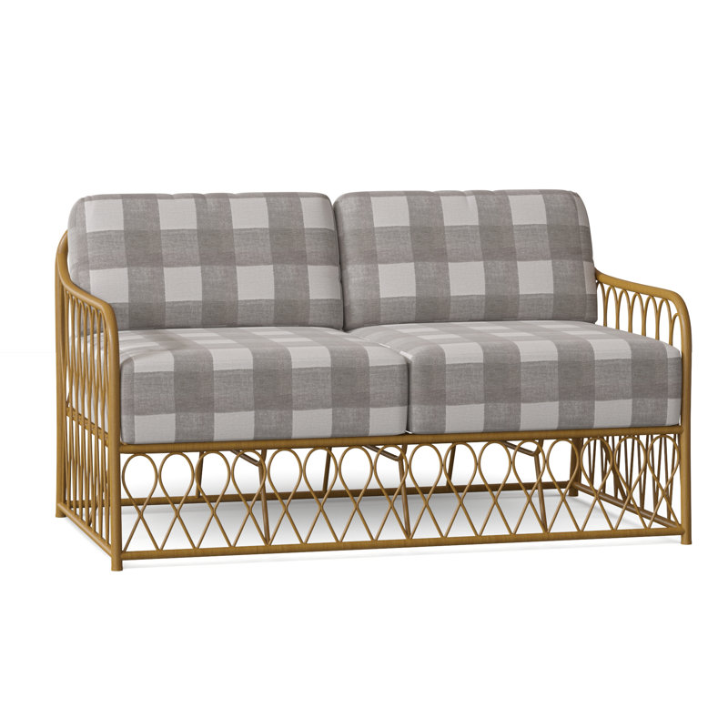 Cane 53.75'' Wide Aluminum Loveseat with Cushions, Prescott Dove Check Sunbrella®