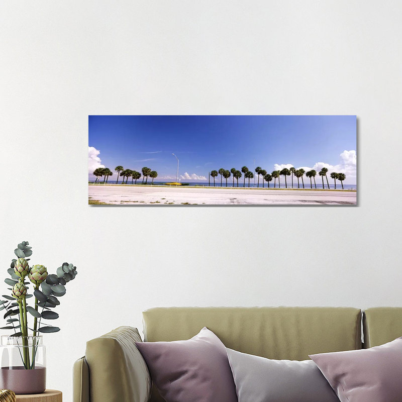 Palm Trees at the Roadside, Interstate 275, Tampa Bay, Gulf of Mexico, Florida, USA 1 Piece Wrapped Canvas Panoramic Wall Art