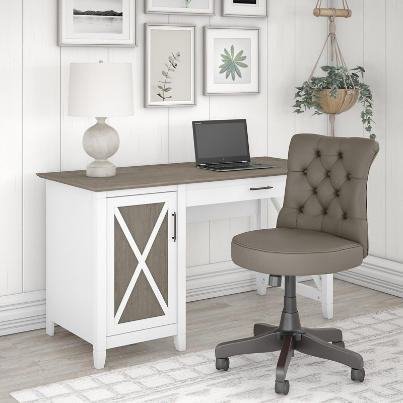 Ensemble de bureau et chaise Ozro, Gris Shiplap / blanc pur