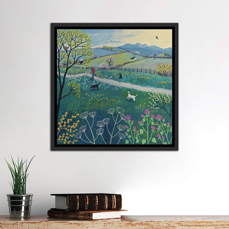 «Spring Walk» par Jo Grundy - impression d'art graphique, H 26 po x l 26 po x P 1,5 po, Toile avec cadre noir patiné