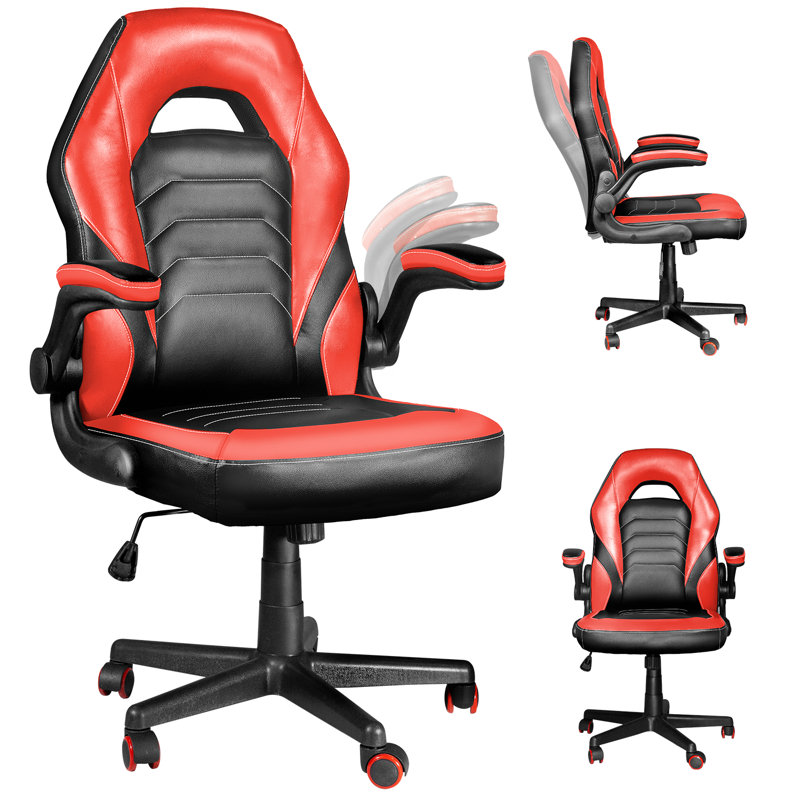 Fauteuil de jeu et de course pivotant réglable en cuir Inbox Zero Racing, Rouge