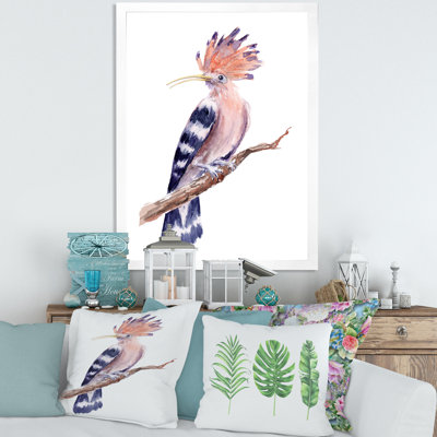 " Vintage Hoopoe Bird On A Branch " Painting Print